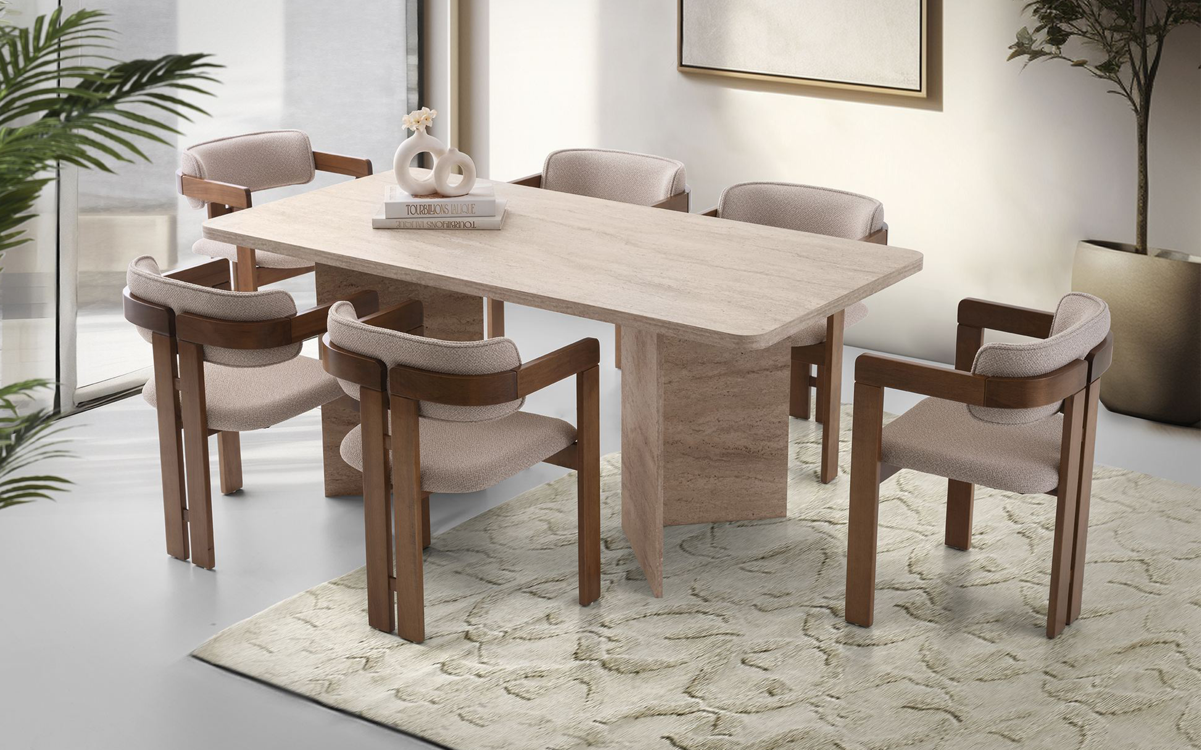 Dining table Siela, travertine decor  2